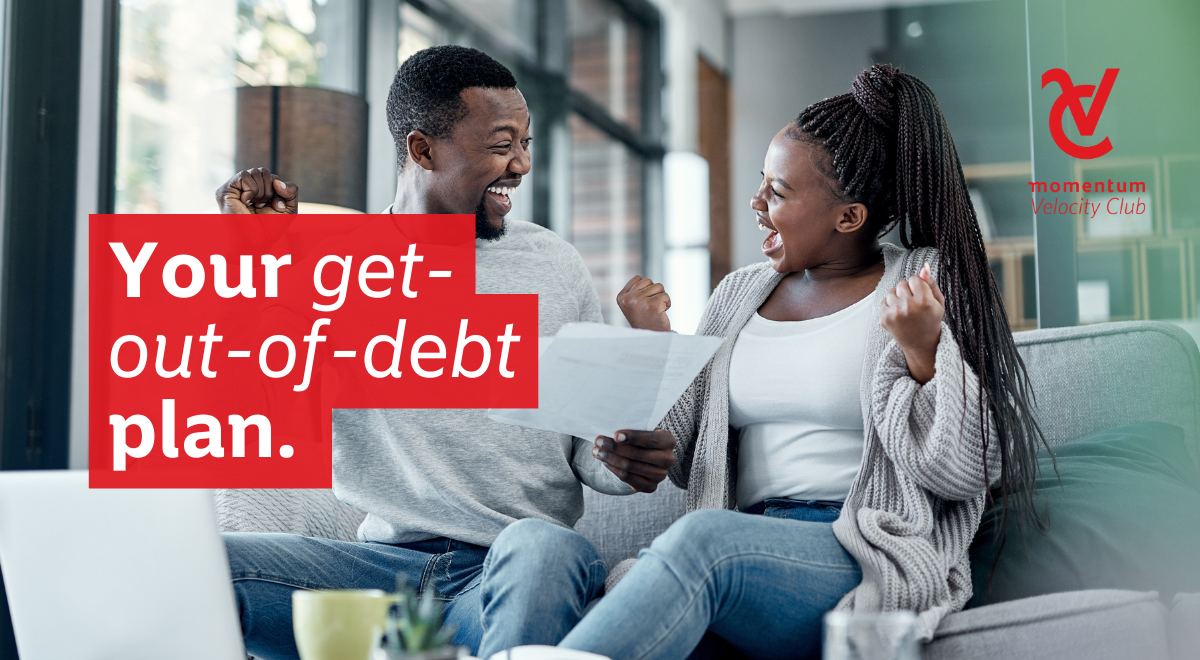 Young couple celebrating that they&rsquo;ve broken free from their debt cycle.
