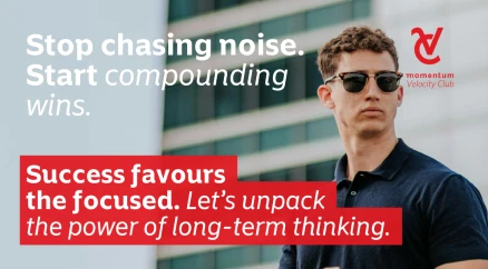 A man wearing sunglasses looks ahead, focused on the future and committed to achieving his long-term financial goals.