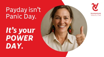 A woman smiling confidently and giving a thumbs up, showing she’s stress-free and in control of her payday.
