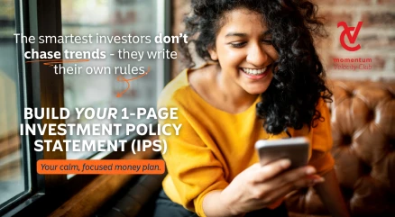 A woman sits with her phone in hand, thoughtfully typing out her investment policy statement, capturing her long-term vision and financial priorities with intention.